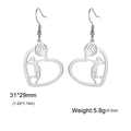 Silver volleyball heart earrings with athlete silhouette made of 304 stainless steel - Serving Pose Style - Silver