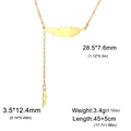 Polished 18K gold feather pendant necklace in 304 stainless steel with size specs - Double Feather Tassel Style (ASS2022062002) / Gold
