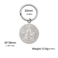 Llavero de acero de titanio con colgante de pentagrama grabado y símbolos ocultos plata - Anillo de 2.5cm de Diámetro / Color Acero