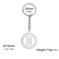 Silver punk key ring with 32mm hollow geometric rune pendant and stainless steel chain - Silver