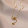 Chic rose gold titanium steel necklace featuring double ring pendant with roman numerals - Cylinder Studded / Gold