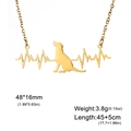 Gold ECG heart line and puppy dog pendant necklace with sizing details for women - Gold