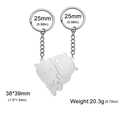 Polished stainless steel hugging bears puzzle keychain set with size and weight details - Steel