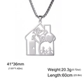 Silver stainless steel family tree house necklace with mother father and child silhouette - Steel