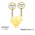 Golden stainless steel interlocking bear couple keychain with glossy metallic finish - Gold