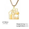 Golden family pendant necklace in house shape with tree of life and heart silhouette - Gold