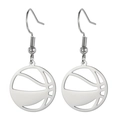 Silver stainless steel hook earrings featuring a hollow basketball sphere design - Basketball-Silver
