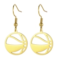 Golden hollow basketball drop earrings made of polished stainless steel for sports fans - Basketball - Gold