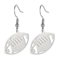 Surgical steel cutout American football drop earrings with hollow metal texture - Rugby-Silver