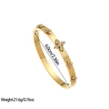 Golden titanium steel bangle with floral cz stones and 6.0cm diameter measurements - Clover Rhinestone Style (SZ386) / Gold