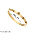 Vintage gold plated stainless steel bangle featuring five relief roses with side clasp - Five Rose Flowers Style (SZ394) / Gold