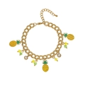 Gold pineapple pendant charm bracelet with colorful crystal beads and adjustable link chain - Pineapple Style (SL110089)