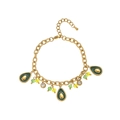 Detail of gold chain bracelet featuring enamel avocado charms and faceted green beads - Avocado Style (SL110088)