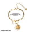Detail of 18K gold plated stainless steel sea shell and fish charm bracelet with pearl - Tropical Fish Style (SL110100)