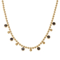 Minimalist 18k gold plated stainless steel ball chain necklace with black gemstone charms - Dark Blue