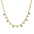 Detail of 18k gold plated beaded necklace with blue crystals and solid gold ball pendants - Blue