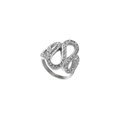 Macro detail of silver ring with wavy cutout design and sparkling cubic zirconia stones - Wave Hollow Rhinestone Style (JZ110001 Steel Color)