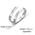 Anello regolabile in acciaio argento con incisione a trifoglio e dettagli botanici - Stile Trifoglio / Argento