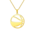 Collier basketball en acier inoxydable doré avec pendentif circulaire évidé texturé - Ballon de basket / Or / Chaîne câble