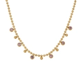 Detail of 18k gold plated titanium necklace featuring purple gems and golden beads - Purple