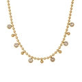 Detail shot of 18k gold plated beaded chain necklace with clear crystals and golden spheres - White