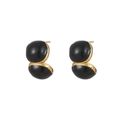 Fashionable C-shaped gold-plated hoop earrings with glossy black enamel beads - Black