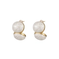 Fashionable gold-plated stainless steel earrings with white marble enamel finish - White