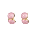 Fashionable gold plated stainless steel C-shaped earrings with pink marble enamel inlay - Pink