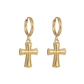 Elegante goldene Titanstahl-Ohrringe mit strukturierten Kreuzanhängern im Vintage-Stil - Kreuz Stil (ES110531)