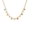 18k gold plated beaded chain necklace with multi-colored round crystal charms - Multicolor