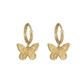 Polished gold stainless steel hoop earrings with detailed butterfly wing charms for women - Butterfly Style (ES110533)