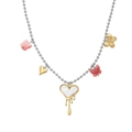 Collana di perle in acciaio inossidabile con cuore di lava dorato e ciondoli farfalla - Stile Cuore Fuso Catena a Sfere / Oro (XL110177)