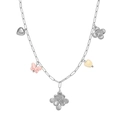 Collana alla moda in acciaio inossidabile con pendenti a fiore, farfalla e cuore argento - Stile Farfalla Fiore Catena a Graffetta / Color Acciaio (XL110178)