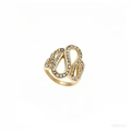 Chic 18K gold plated titanium steel ring with hollow wave design and pavé zircons - Wave Hollow Rhinestone Style (JZ110001 Gold)