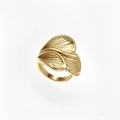 Exaggerated geometric hollow ginkgo leaf ring in 18K gold plated titanium steel - Ginkgo Leaf Texture Style (JZ110003 Gold)