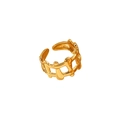 Adjustable gold plated stainless steel ring with unique human figures connecting design - Abstract Hand-in-Hand Figure Style (JZ110038)