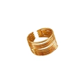 Detail of gold-plated multi-layer stacked ring with adjustable opening and wave patterns - Multi-layer Stackable Style (JZ110012)