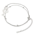 Silver stainless steel double-layer bracelet with female silhouette pendant and small beads - Gymnast 2 (Double Layer Chain) / Silver