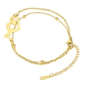 Double-layered golden stainless steel bracelet with female silhouette pendant and beads - Gymnast 2 (Double Layer Chain) / Gold