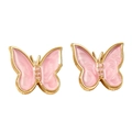 18k gold plated butterfly stud earrings with elegant pink marble enamel wings - Pink