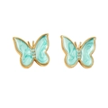 Detailed view of mint green enamel butterfly charms with 18k gold vacuum plating finish - Blue