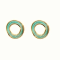 Chic irregular gold circle earrings with light green marble enamel inlay for women - Green
