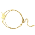 Golden stainless steel bracelet with ballet dancer pendant and beaded chain design - Gymnast 6 (Double Layer Chain) / Gold