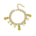 Pulsera de acero inoxidable dorado con dijes de piña en esmalte y cristales - Estilo Piña (SL110089)