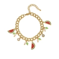 Pulsera de acero de titanio dorado con dijes de sandía y cuentas de cristal brillantes - Estilo Sandía (SL110087)