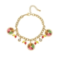 Pulsera dorada de acero de titanio con colgantes de limones esmaltados y cuentas facetadas - Estilo Limón Cítrico (SL110090)