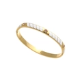Polished gold titanium steel bangle with white enamel snake pattern and purple zircons - Gold-Pink