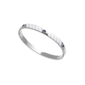 Detail of silver stainless steel bangle with white enamel stripes and blue gemstones - Silver-Blue