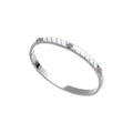 Close-up of silver steel bangle with white enamel inlay and pink zircon accents - Silver-Pink