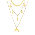Collar dorado de tres capas con cadena de serpiente, colgantes de estrella y media luna - Dorado